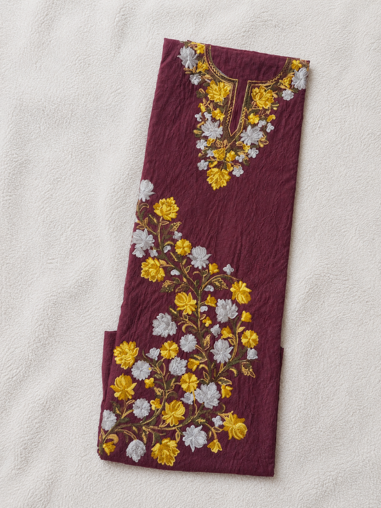 Gul Kashmiri Aari 2 Piece Unstitched Suit  |  Plum