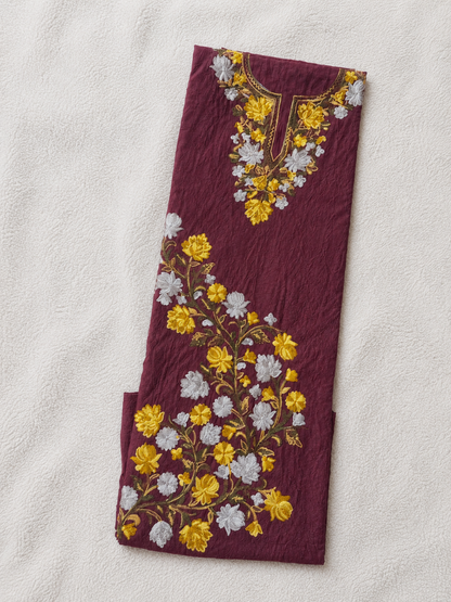 Gul Kashmiri Aari 2 Piece Unstitched Suit  |  Plum