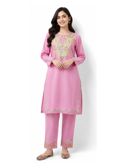 Kashmir Aari cotton Co-Ord Set | Vintage Pink