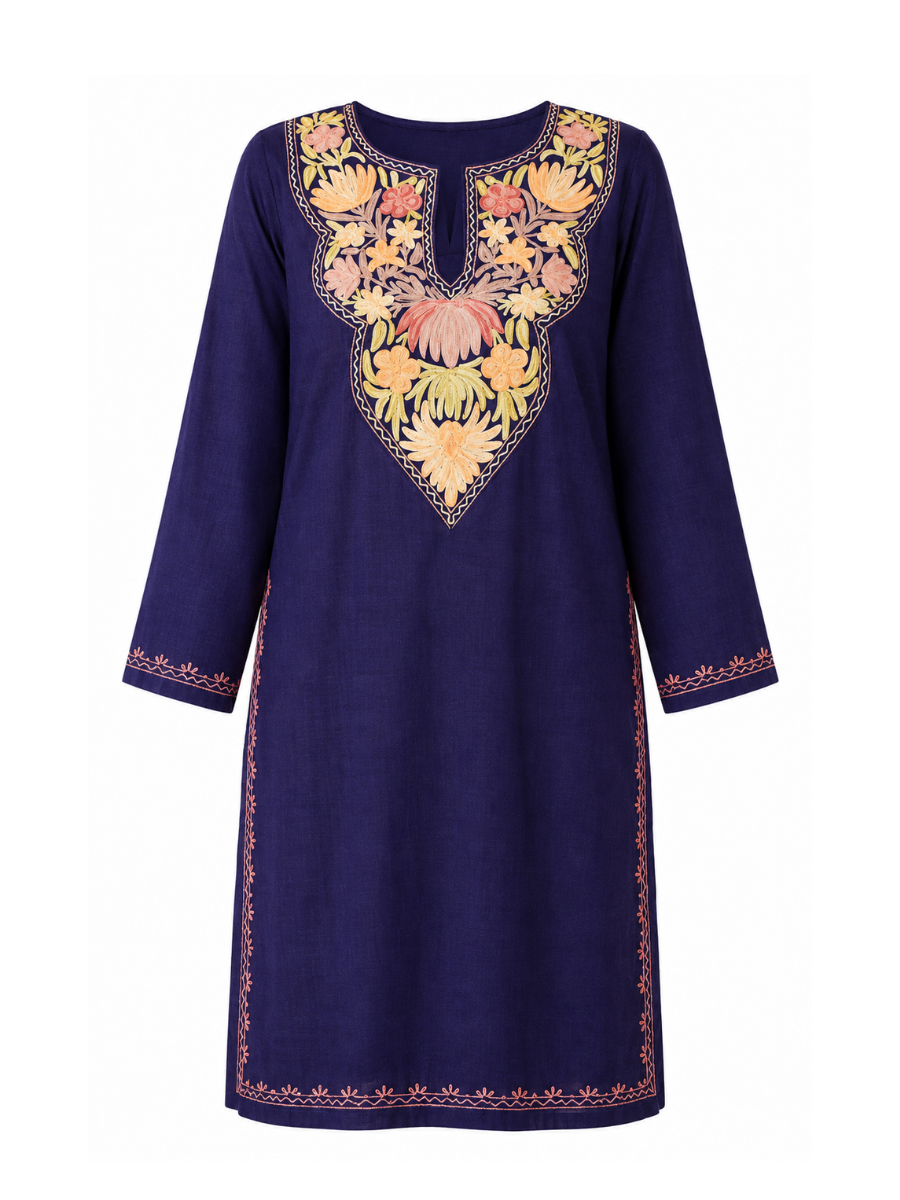 Kashmiri Manual Aari worked Cotton Co-Ord Set | Royal Indigo