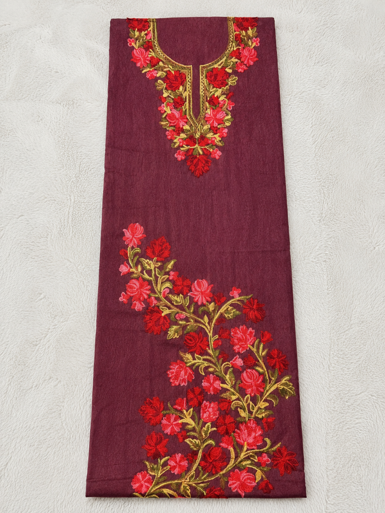 Gul Kashmiri Aari 2 Piece Unstitched Suit  |  Plum