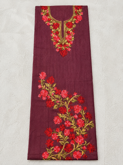 Gul Kashmiri Aari 2 Piece Unstitched Suit  |  Plum
