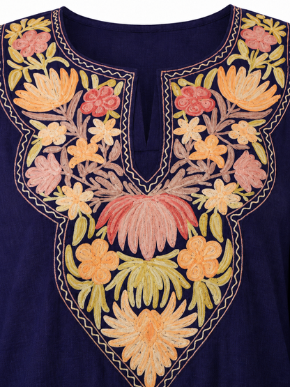 Kashmiri Manual Aari worked Cotton Co-Ord Set | Royal Indigo