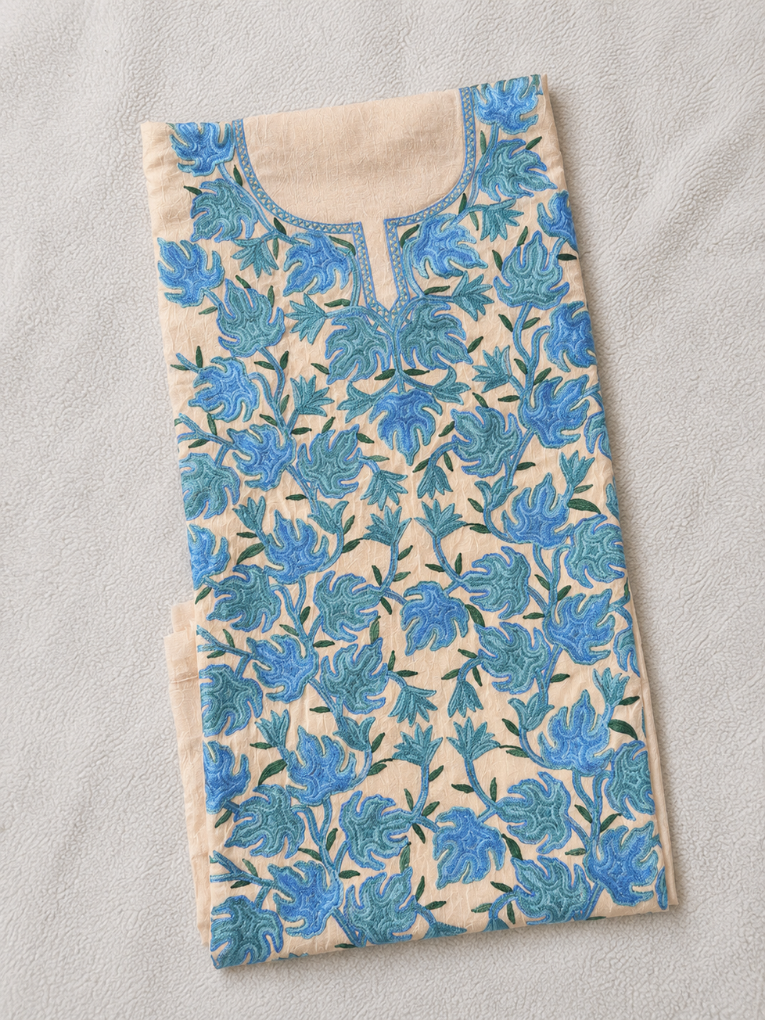 Chinar Motif Kashmiri Aari 2 Piece Unstitched Suit  |  Beige