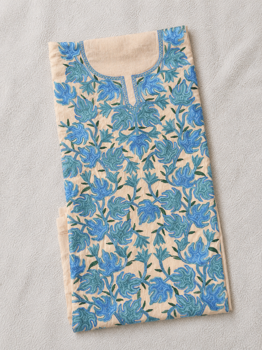 Chinar Motif Kashmiri Aari 2 Piece Unstitched Suit  |  Beige