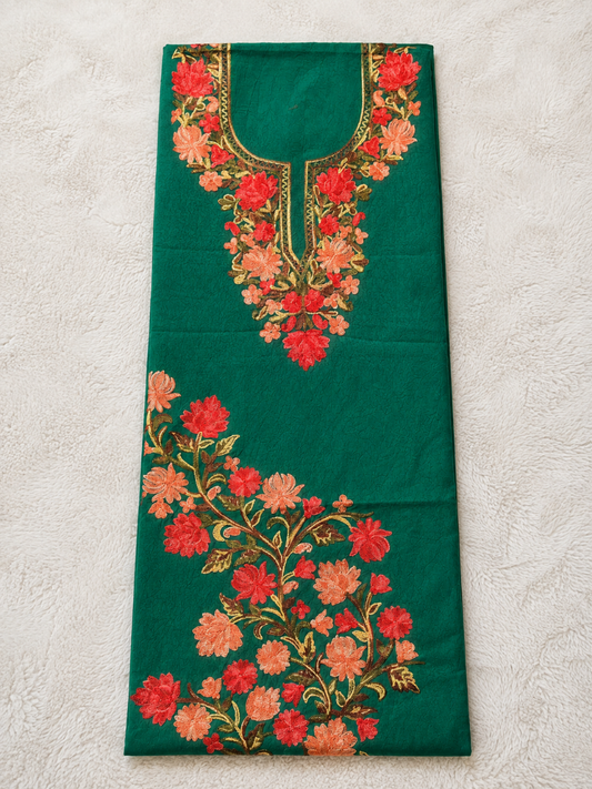 Gul Kashmiri Aari 2 Piece Unstitched Suit  |  Dark Teal
