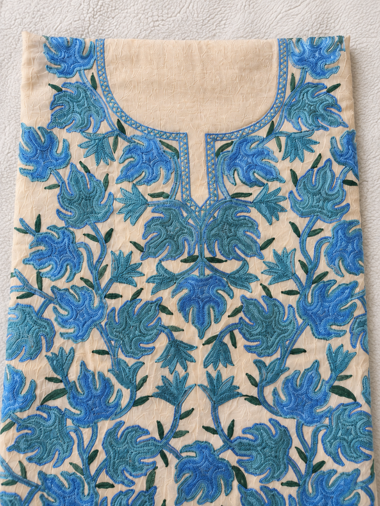 Chinar Motif Kashmiri Aari 2 Piece Unstitched Suit  |  Beige