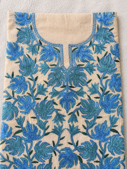 Chinar Motif Kashmiri Aari 2 Piece Unstitched Suit  |  Beige