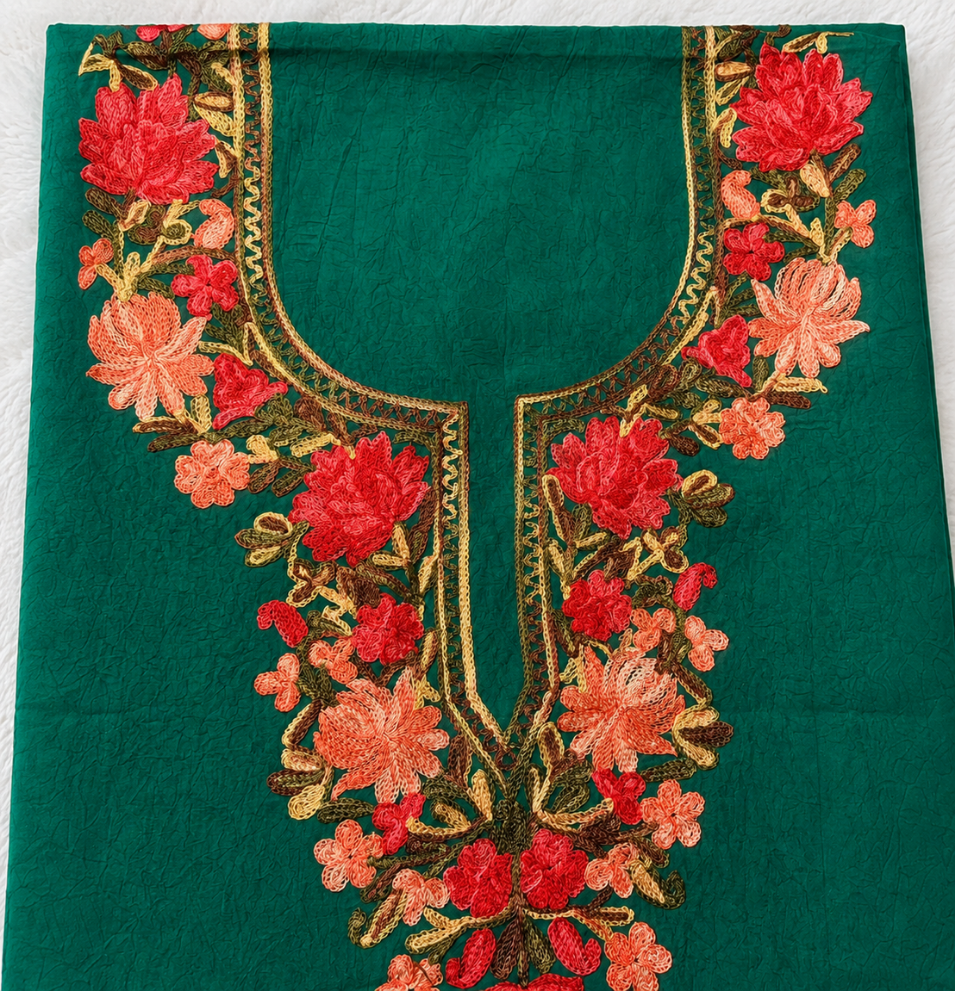 Gul Kashmiri Aari 2 Piece Unstitched Suit  |  Dark Teal