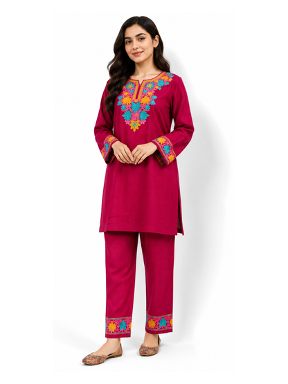 Kashmir Aari cotton Co-Ord Set | Plum