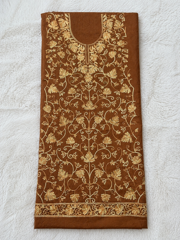 Kashmiri Botti Aari  2 Piece Unstitched Suit  |  Brown
