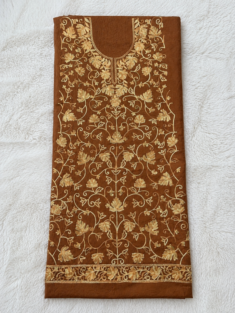 Kashmiri Botti Aari  2 Piece Unstitched Suit  |  Brown