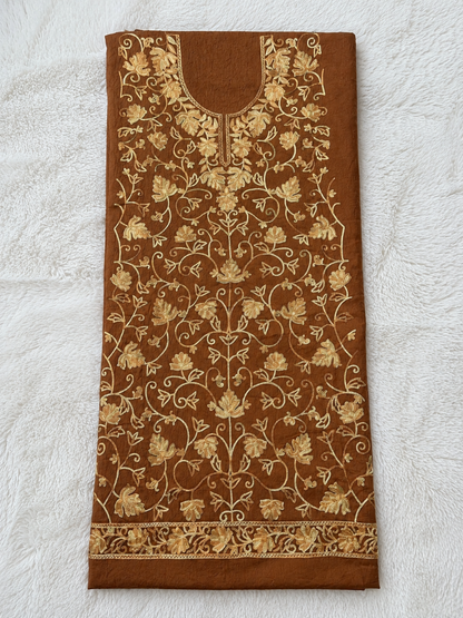 Kashmiri Botti Aari  2 Piece Unstitched Suit  |  Brown