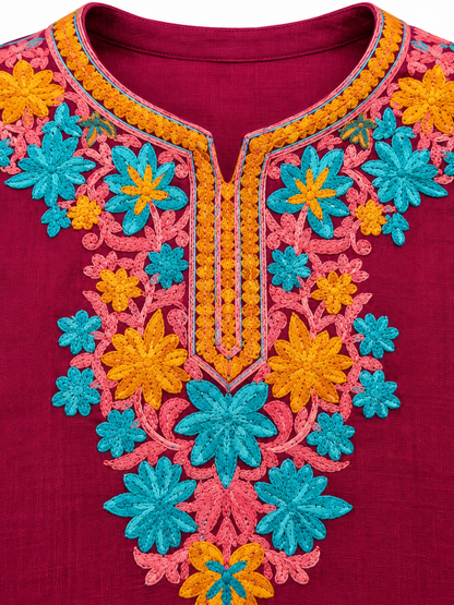 Kashmir Aari cotton Co-Ord Set | Plum
