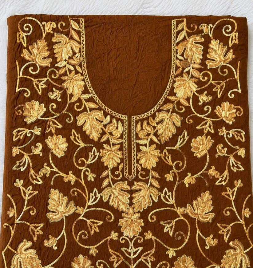 Kashmiri Botti Aari  2 Piece Unstitched Suit  |  Brown