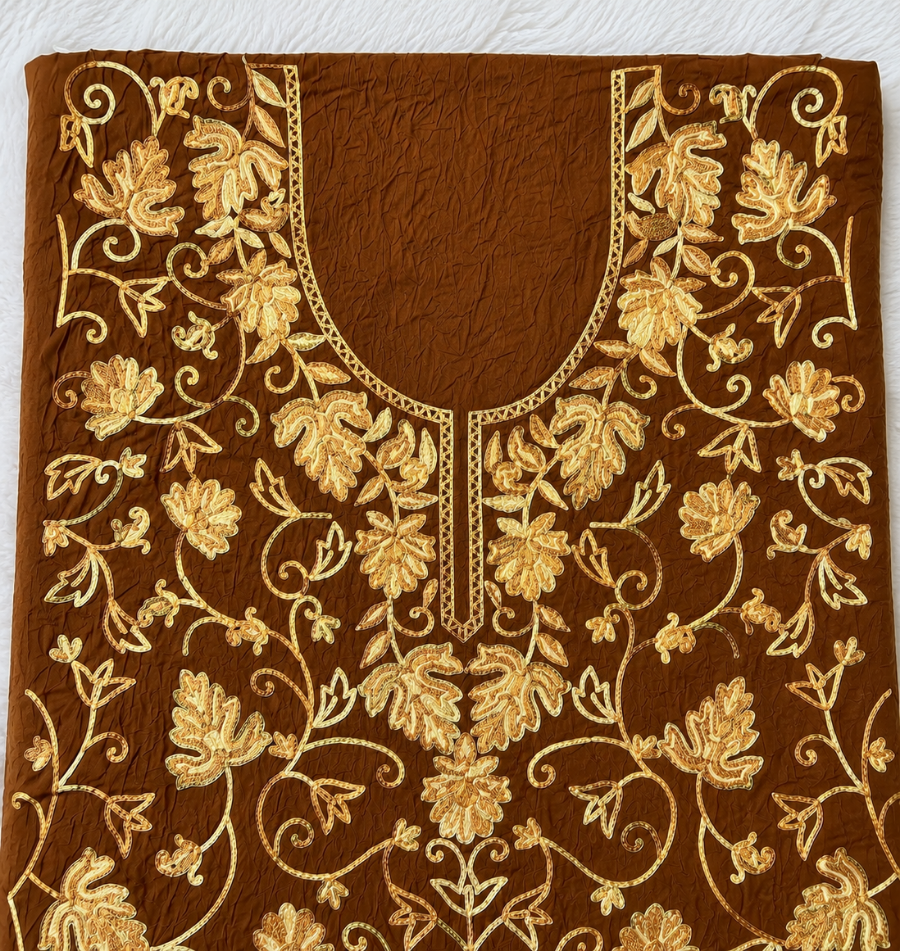 Kashmiri Botti Aari  2 Piece Unstitched Suit  |  Brown