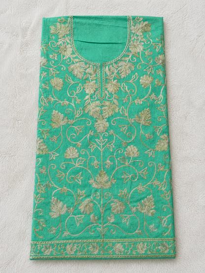 Kashmiri Botti Aari 2 Piece Unstitched Suit  |  Ocean Teal