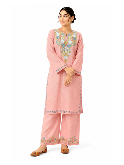 Kashmir Aari cotton Co-Ord Set | Rose Pink