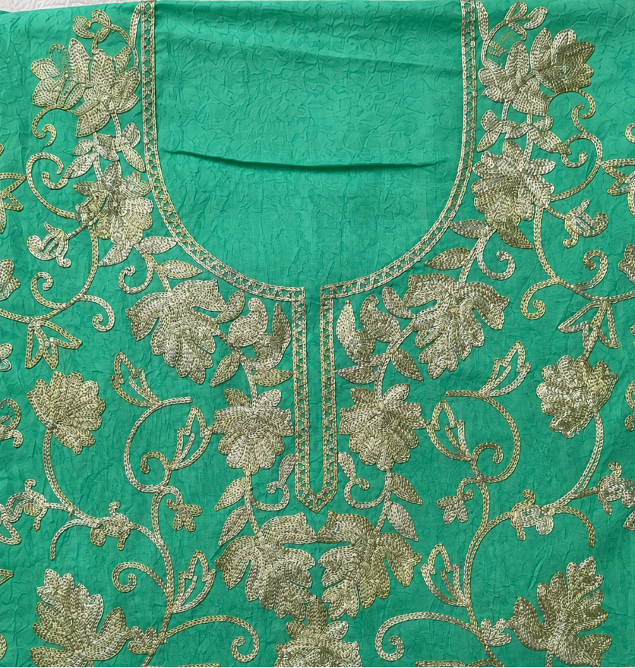 Kashmiri Botti Aari 2 Piece Unstitched Suit  |  Ocean Teal