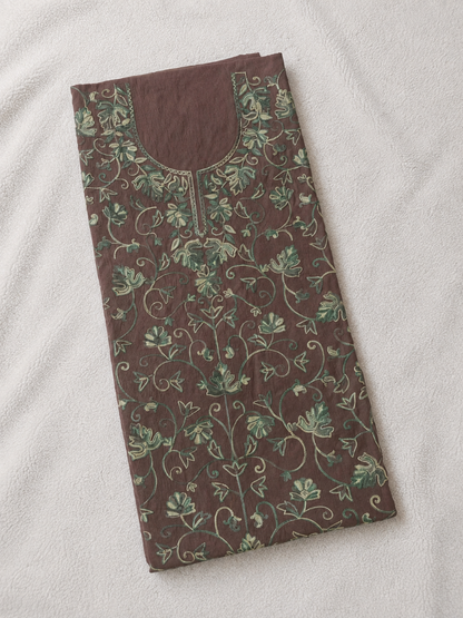 Kashmiri Botti Aari 2 Piece Unstitched Suit  |  Brown