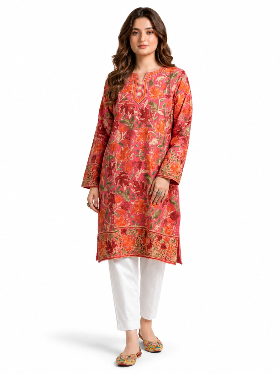 Noor : chinar embroidery summer kurti | Pink
