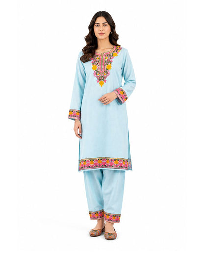 Noor : Kashmiri Aari embroidery summer Co-Ord Set | Aqua