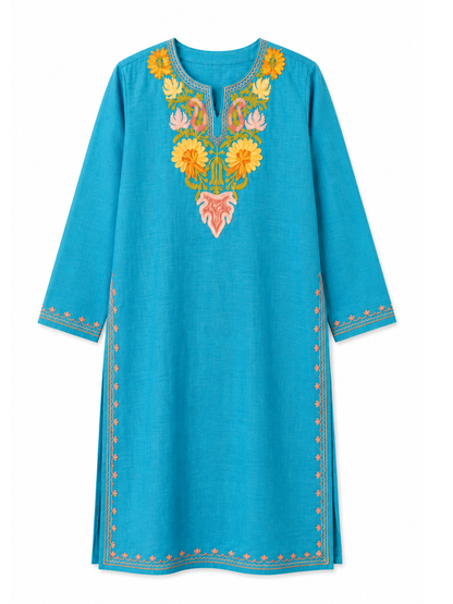 Kashmiri Manual Aari worked cotton Co-Ord Set | Ocean Breeze Upload