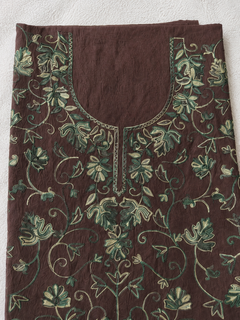 Kashmiri Botti Aari 2 Piece Unstitched Suit  |  Brown