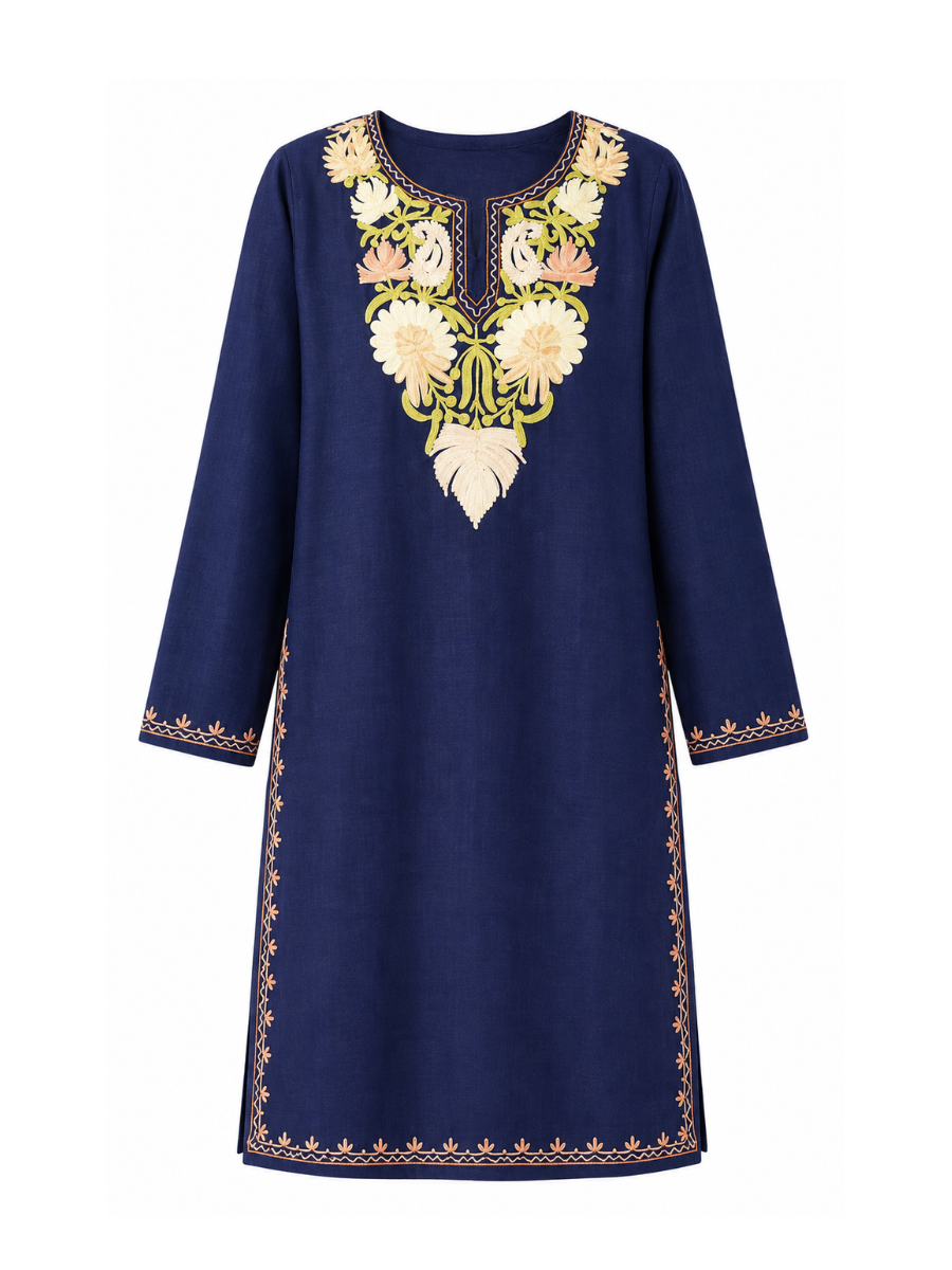 Kashmiri Manual Aari worked Cotton Co-Ord Set | Royal Indigo