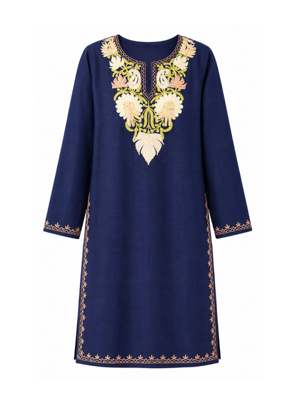 Kashmiri Manual Aari worked Cotton Co-Ord Set | Royal Indigo