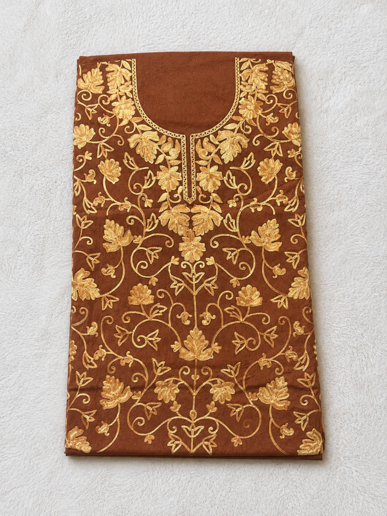 Kashmiri Botti Aari 2 Piece Unstitched Suit  |  Brown