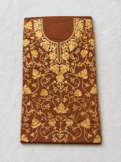 Kashmiri Botti Aari 2 Piece Unstitched Suit  |  Brown