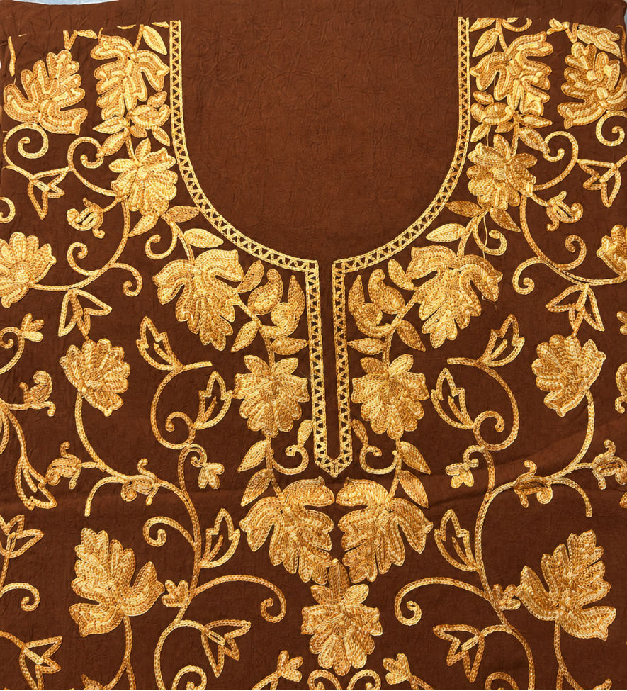 Kashmiri Botti Aari 2 Piece Unstitched Suit  |  Brown