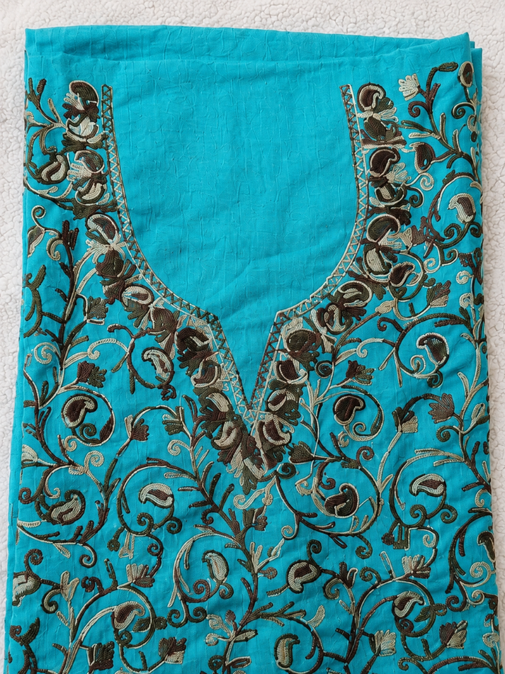 Kashmiri Botti Aari 2 Piece Unstitched Suit  |  Aqua