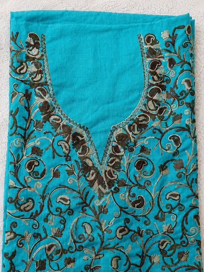 Kashmiri Botti Aari 2 Piece Unstitched Suit  |  Aqua