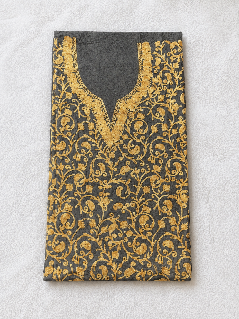 Kashmiri Botti Aari 2 Piece Unstitched Suit  |  Gray