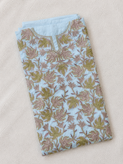 Chinar Motif Kashmiri Aari 2 Piece Unstitched Suit | Light Turquoise