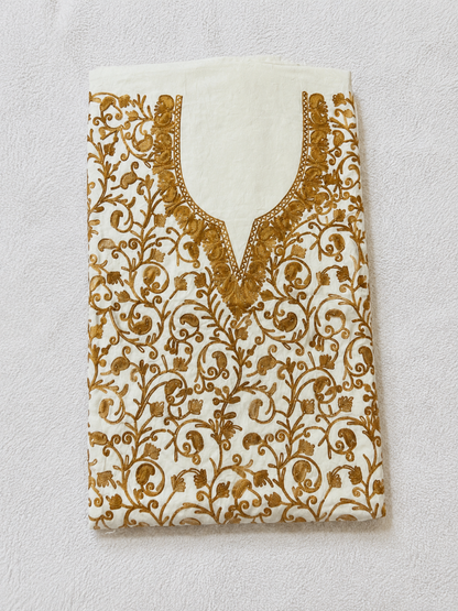 Kashmiri Botti Aari 2 Piece Unstitched Suit  | Light Gray