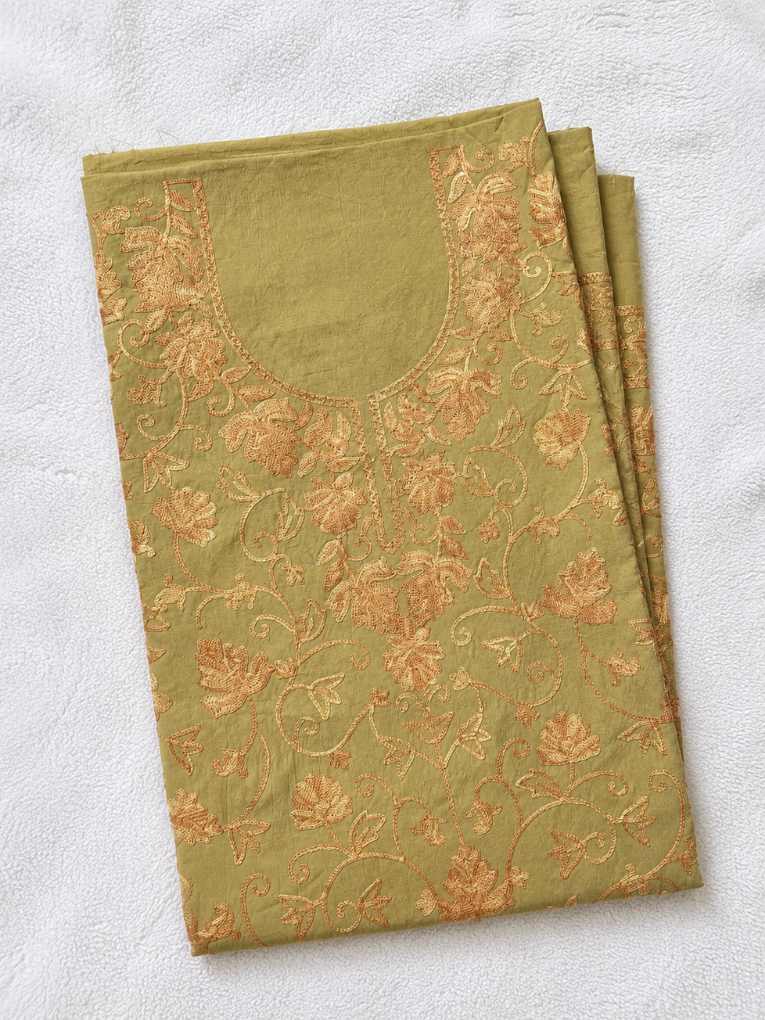 Kashmiri Botti Aari 2 Piece Unstitched Suit  | Tan