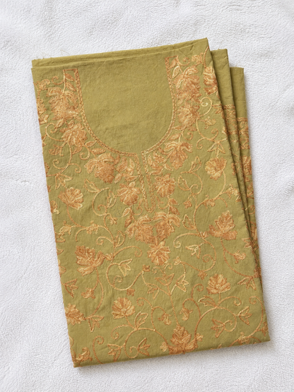 Kashmiri Botti Aari 2 Piece Unstitched Suit  | Tan