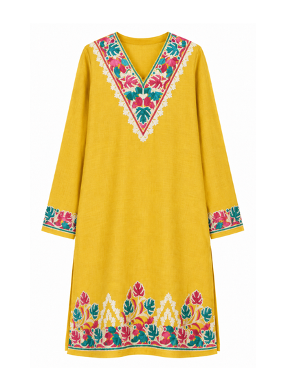 Noor : Aari embroidery summer Co-Ord Set | Gold
