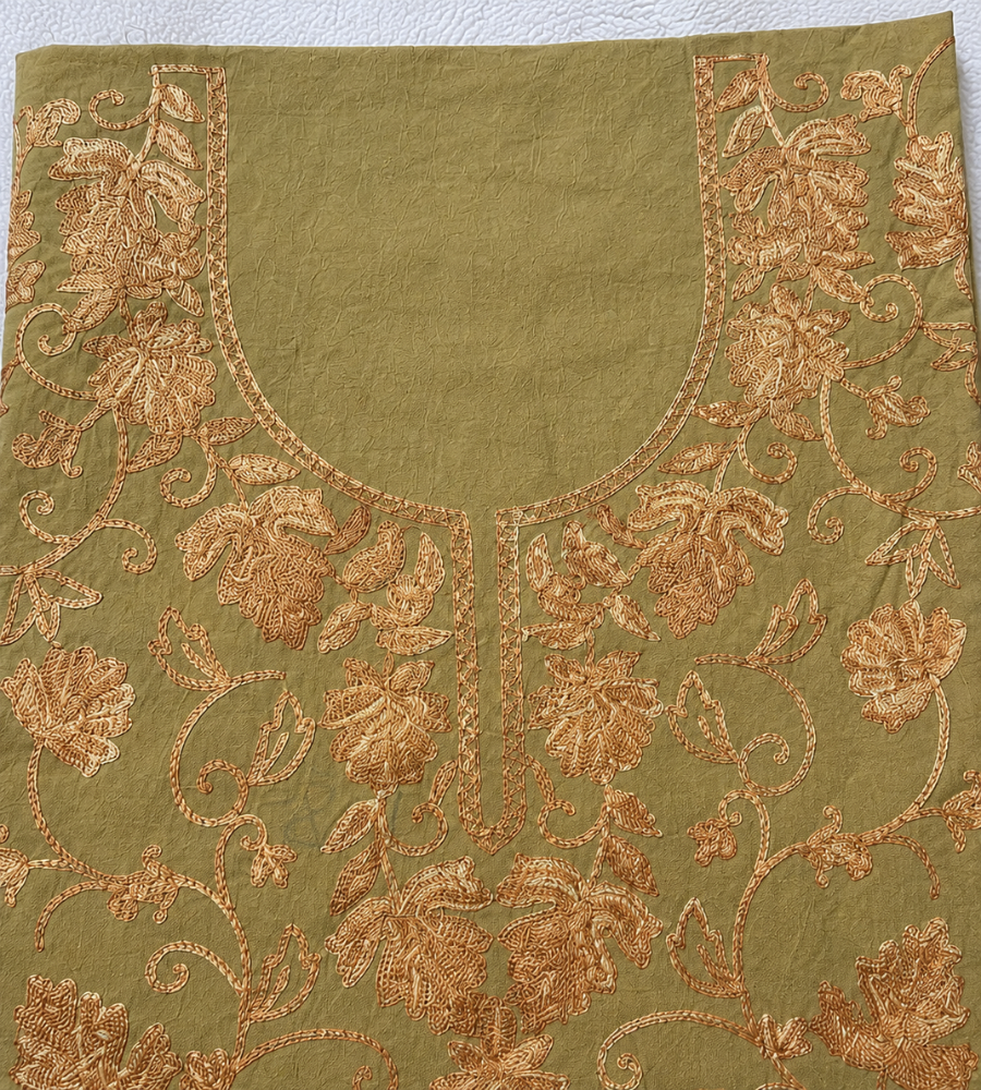 Kashmiri Botti Aari 2 Piece Unstitched Suit  | Tan