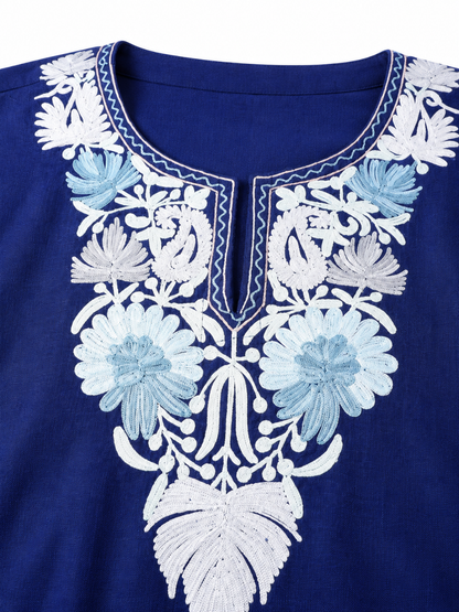 Kashmiri Manual Aari worked Cotton Co-Ord Set | Royal Indigo