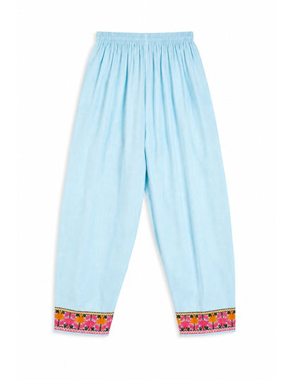 Noor : Kashmiri Aari embroidery summer Co-Ord Set | Aqua