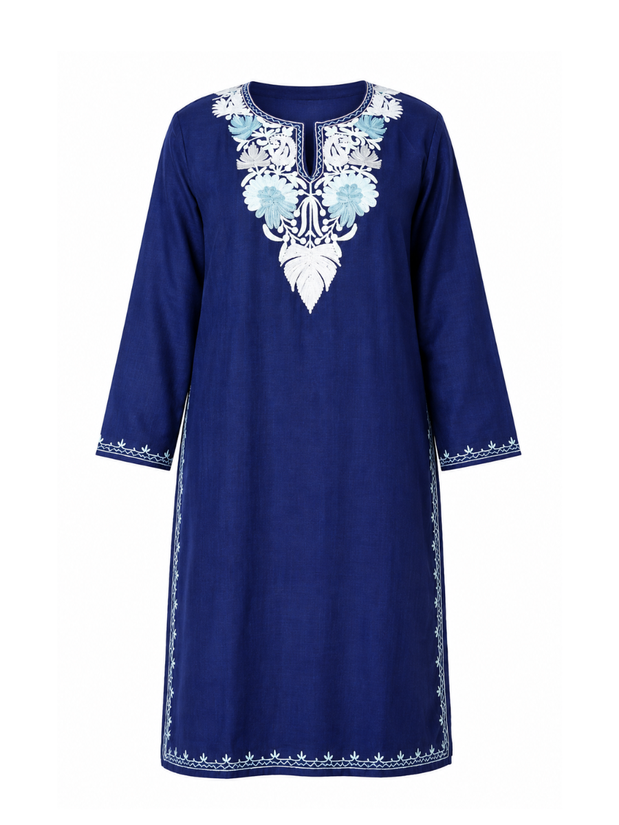 Kashmiri Manual Aari worked Cotton Co-Ord Set | Royal Indigo