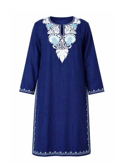 Kashmiri Manual Aari worked Cotton Co-Ord Set | Royal Indigo