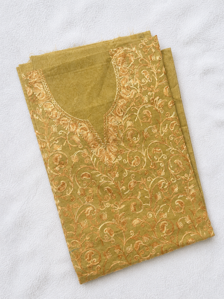 Kashmiri Botti Aari 2 Piece Unstitched Suit  | Tan