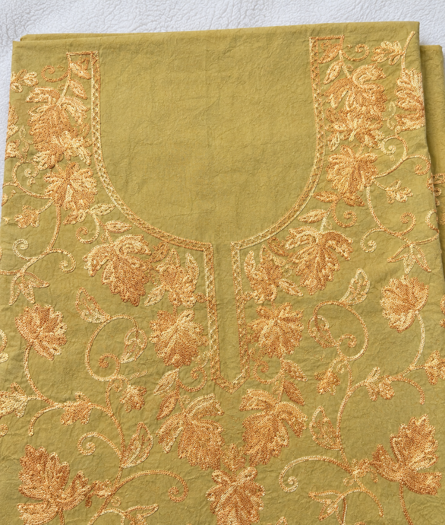 Kashmiri Botti Aari 2 Piece Unstitched Suit  | Tan
