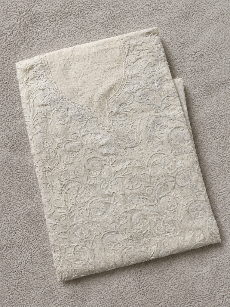 Kashmiri Botti Aari 2 Piece Unstitched Suit  | Light Gray