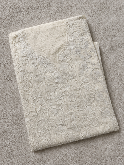 Kashmiri Botti Aari 2 Piece Unstitched Suit  | Light Gray